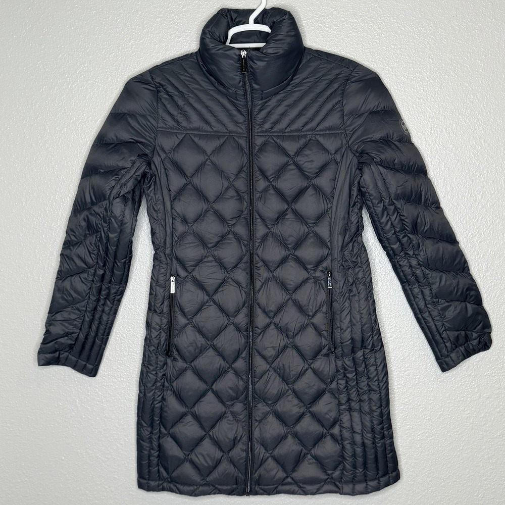 Michael Kors Charcoal Gray Long Quilted Down Puffer Coat Packable‎ Jacket M